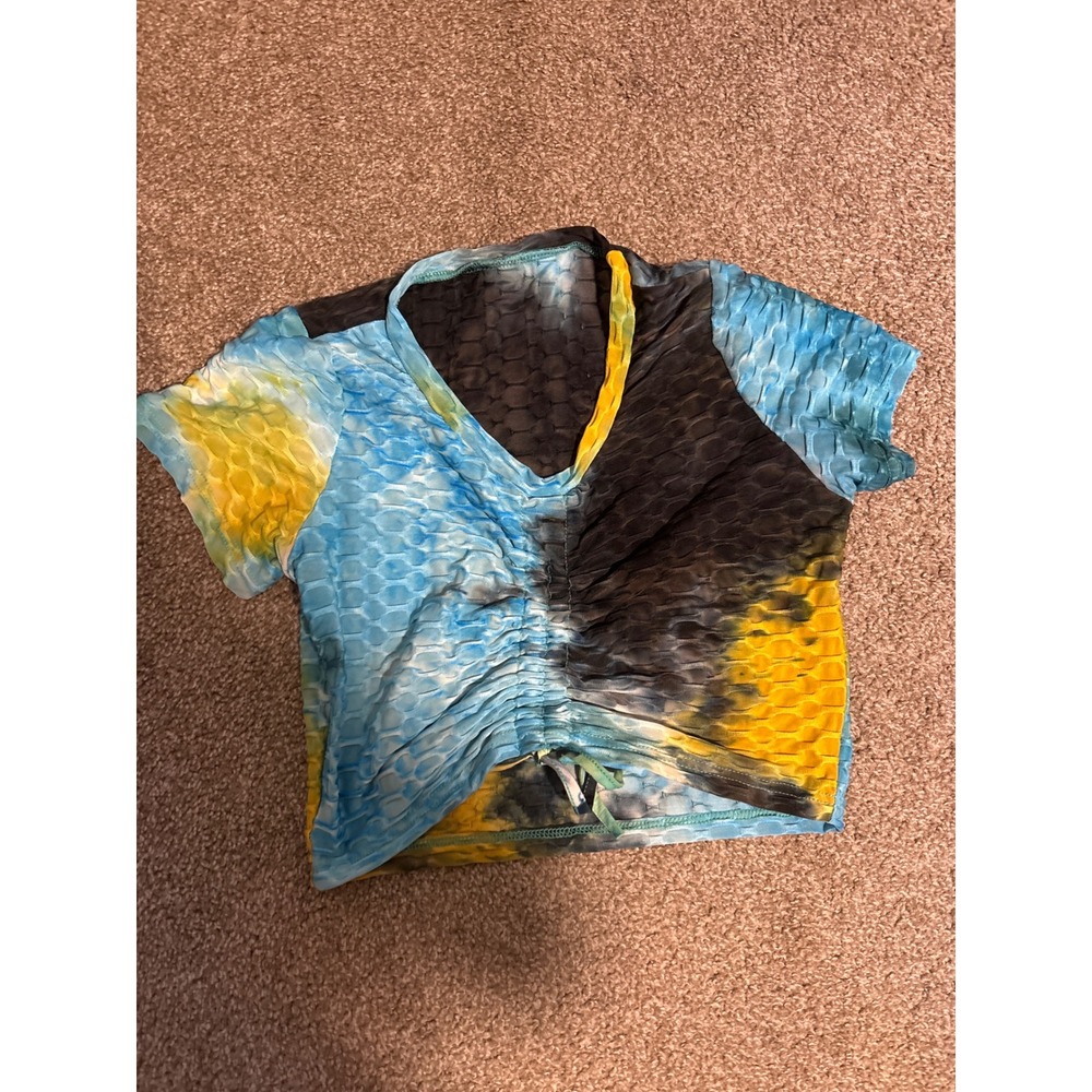 Unbranded Tie Dye Honeycomb Crop Top Womens M Multi Color Excellent Ruched Rave